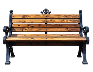 Wooden park bench, front view