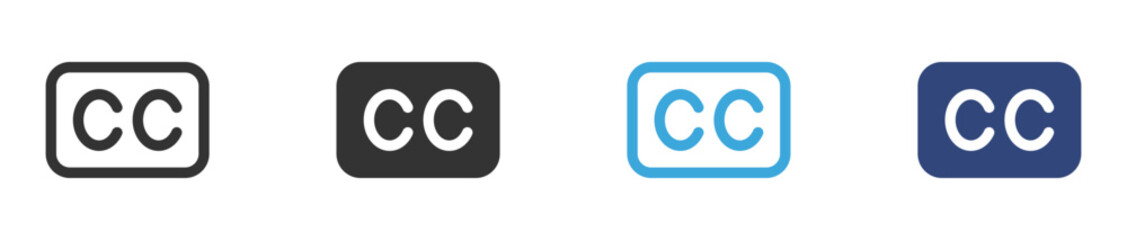 Closed caption CC button icon set, vector illustration .