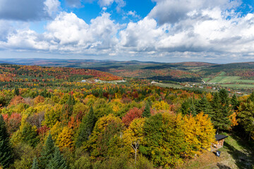Aerial view of the beautiful Quebec fall colors