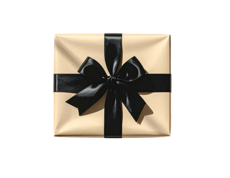 Square gift box with a black ribbon bow - Powered by Adobe