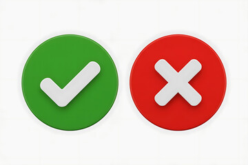 Fototapeta premium Green checkmark and red cross symbol, representing approval and rejection, clear visual communication.