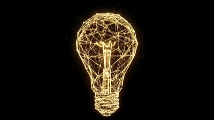 A futuristic glowing golden light bulb formed by a complex digital plexus network representing innovation, technology, and creative ideas - Powered by Adobe