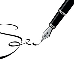 Vector art of fountain pen writing a signature