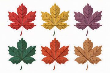 Fototapeta premium Vibrant autumn leaves in red, yellow, green, and purple hues showcase seasonal beauty.