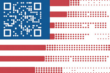 American flag reimagined with QR codes, blending national identity and modern technology.
