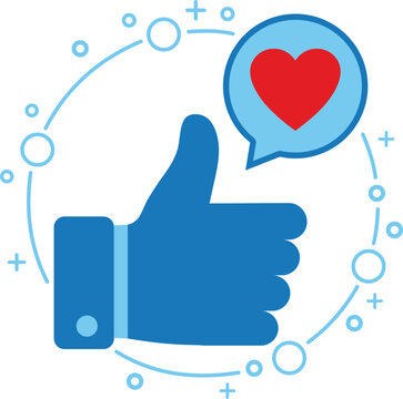 Red Heart Like Icon and Blue Thumbs Up Button for Social Media Engagement and Notification Icon