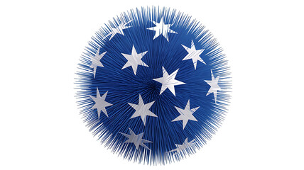 Blue sphere adorned with white starbursts, radiating outwards, suggesting energy and celestial patterns.