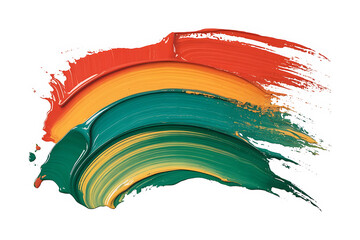 Bold brushstrokes in vibrant hues of red, orange, yellow, and green create a dynamic, sweeping abstract form.