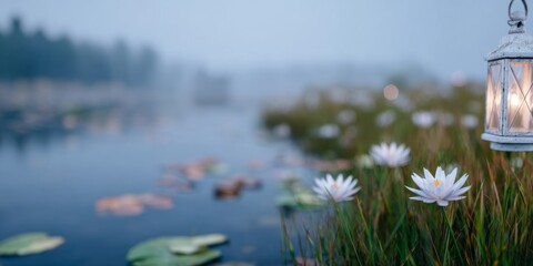Bright koi pond with soft moonlight, white blooms, and gentle plants creates a peaceful evening atmosphere