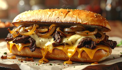 Delicious Gourmet Philly Cheesesteak Sandwich.