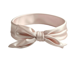 A pale peach satin headband with a large bow