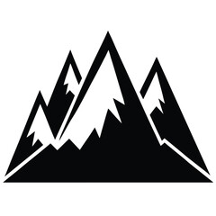 Abstract Black Mountain Peaks with White Snow Accents on a White Background Minimalist Design