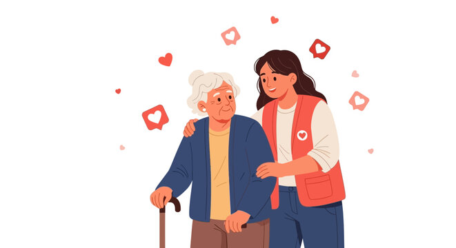 Caring Hands Young Woman Helping Senior with Love, Volunteering and Support