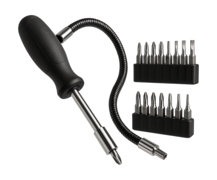 Screwdriver set with flexible extension for accessing tight spots in automotive