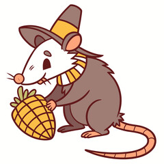 Whimsical Opossum feeling Funny in a Thanksgiving setting – colored in Grateful Harvest