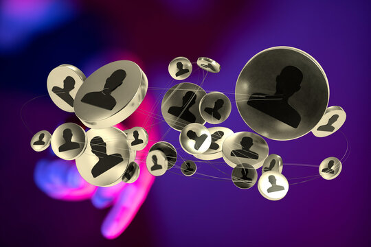 Abstract network of people icons for social media and technology concepts. Visualizes teamwork, community, and communication.