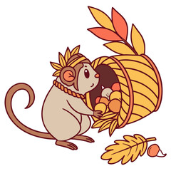 Grateful Harvest themed SVG: Curious Pygmy Marmoset in a Thanksgiving environment