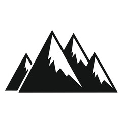 Black silhouette of a four-peaked mountain range with snow accents on a white background mountains