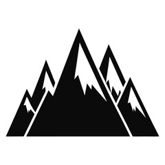 Black silhouette of a mountain range with multiple sharp peaks and white snow accents on a white background