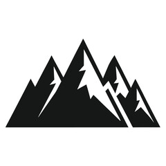 Black silhouette of a mountain range with sharp peaks and snow details on white mountains