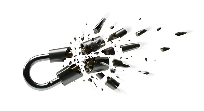 Broken padlock security breach concept illustration.