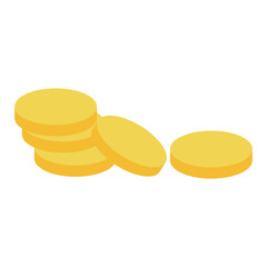 Stack of Gold Coins with Single Coin Isolated on White Background Flat Design Style