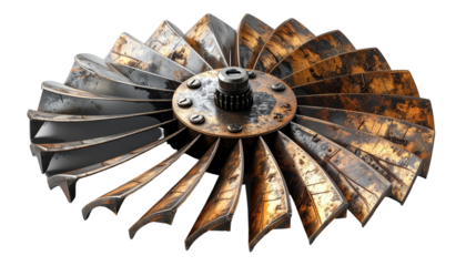 A rusty, industrial fan