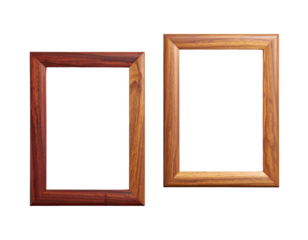 Two wooden picture frames against black background