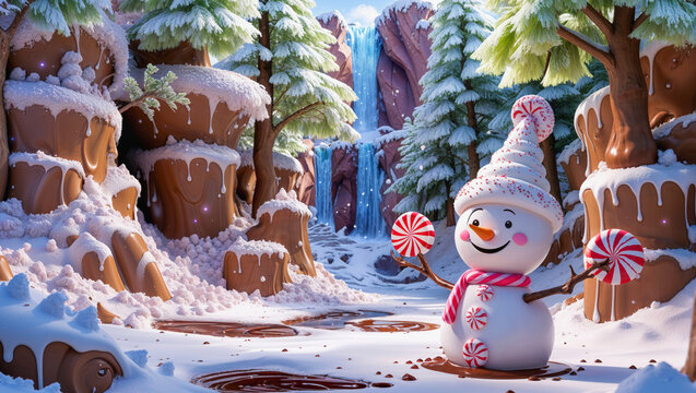 AI-generated image of a 3D Animation style of ice cream and snowman wonderland - Powered by Adobe