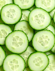 Fresh cucumber in white background, aesthetic and fokus slicing cucumber. Sliced cucumber showcasing its vibrant green and hydrating texture ideal for food photography, detox themes