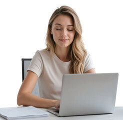 Naklejka premium Professional at Work – Person Using Laptop with Papers on Desk for Business and Office Scenes
