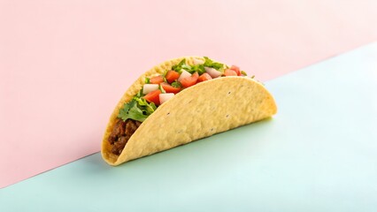 A Savory Ground Meat Taco With Fresh Lettuce Tomato and Onion Toppings on a Crisp Corn Tortilla