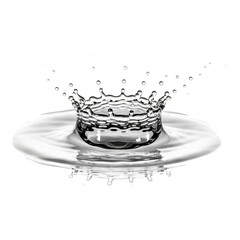 Water drop splash isolated on transparent background creating crown effect with ripples