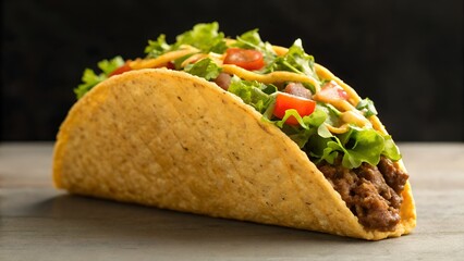 Delicious Ground Beef Taco With Fresh Lettuce Tomato Cheese And Sauce On A Crunchy Tortilla