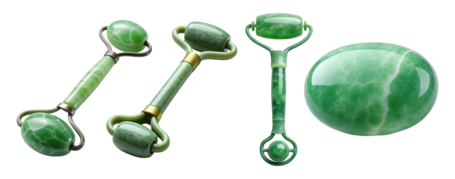 Jade Rollers for Skincare – Green Stone Facial Massage Tools on Transparent Background for Wellness Blogs and Product Mockups