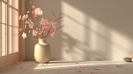 Elegant Cherry Blossom Arrangement in Warm Sunlight