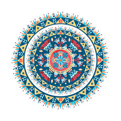 African Arabic round circle ornament, frame. Geometric patterns, abstract shapes. Watercolor illustration isolated from background. Turkish, Egyptian, Islamic style for national design, cards.