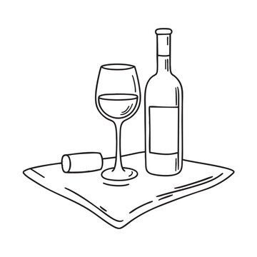 wine bottle and glass on napkin clip art preview