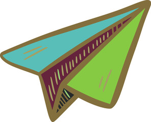 Colorful paper airplane in flight with simple lines origami travel