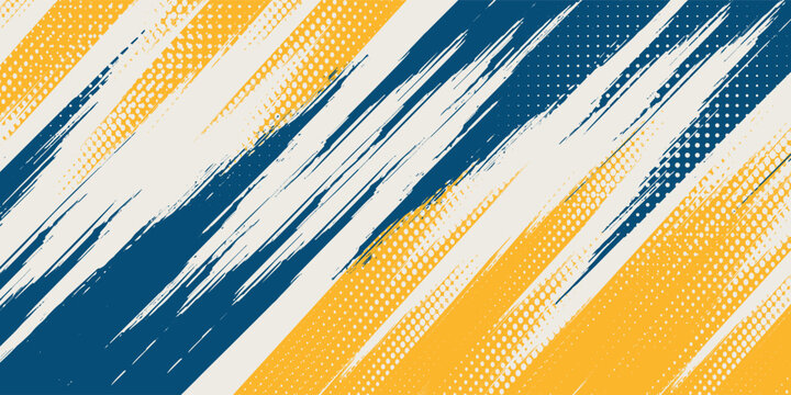 Abstract Sports Background with Dark Blue and Yellow Gradient Brushstrokes and Halftone Effect. eps 10