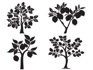 Obraz premium Fruitful Lemon Tree Silhouette Depicted in Elegant 2D Vector Line Art