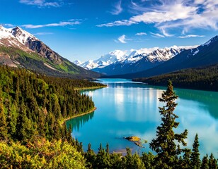 Naklejka premium Majestic Alaskan Mountain Lake Scenery.