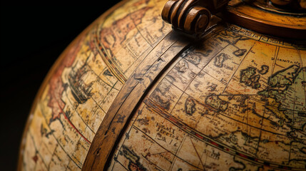 
Historical globe with marked voyage routes, Columbus Day.