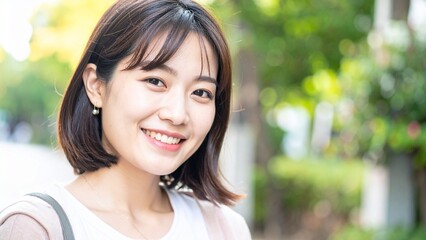 笑顔の女性 背景素材 16:9サイズ AI生成素材
