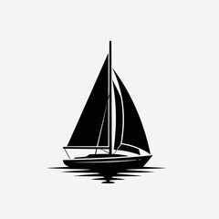 Sailboat Icon – Black Silhouette of Sailing Yacht on Water