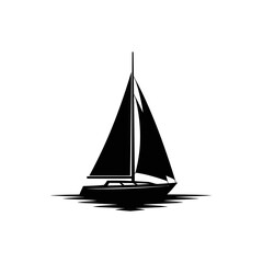 Sailboat Icon – Black Silhouette of Sailing Yacht on Water