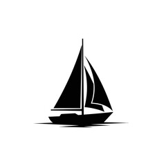 Sailboat Icon – Black Silhouette of Sailing Yacht on Water