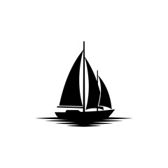 Sailboat Icon – Black Silhouette of Sailing Yacht on Water