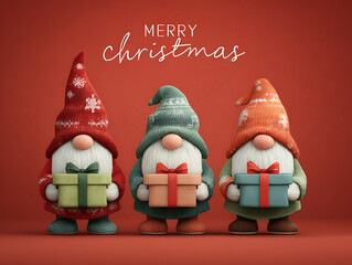Festive Christmas Gnomes with Gifts: A Heartwarming Holiday Celebration in Red Tones