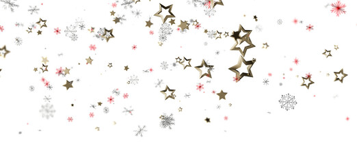 Festive holiday design with gold stars and snowflakes falling. Perfect for Christmas or winter backgrounds and greetings.